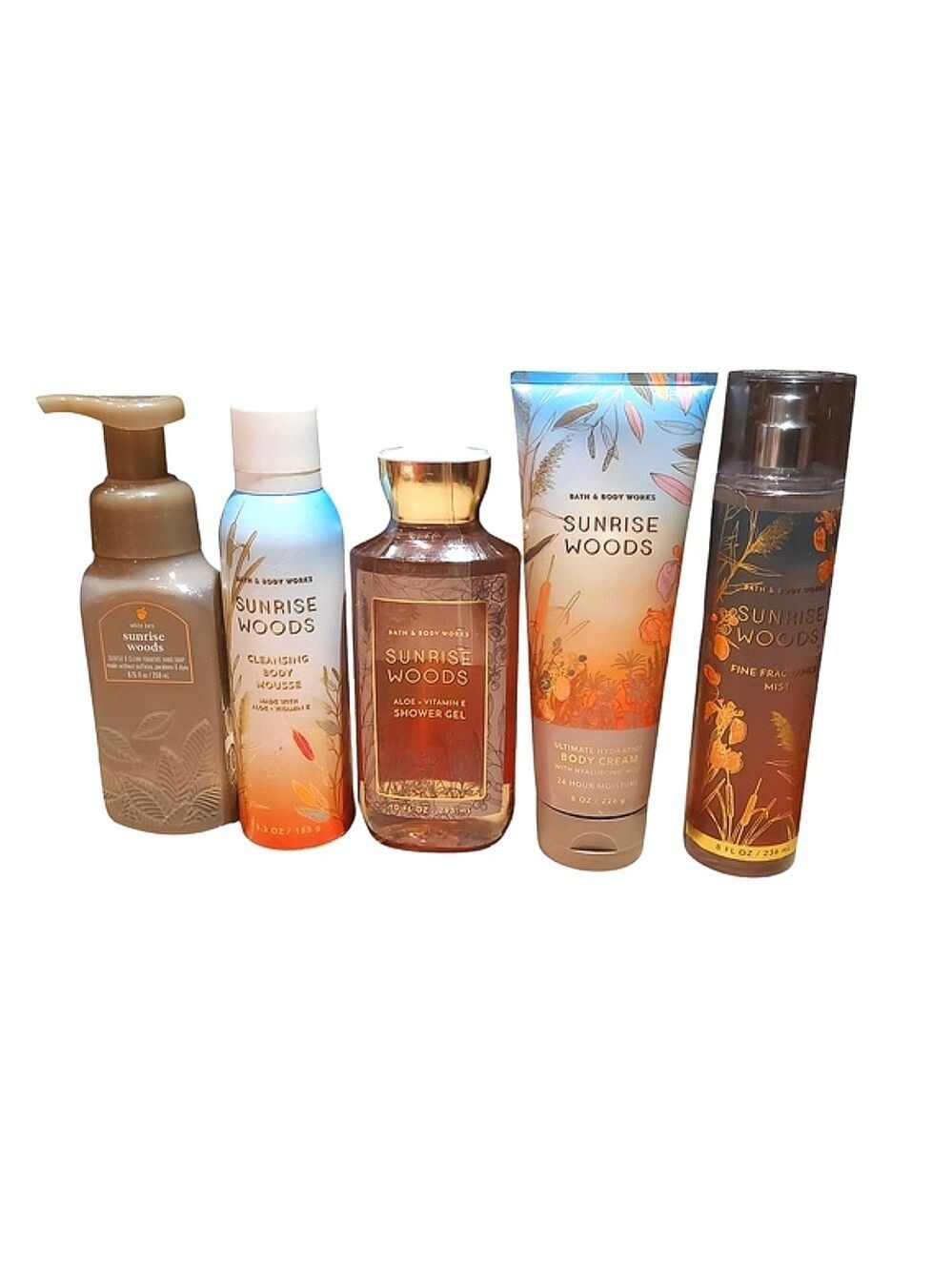 SUNRISE WOODS BATH & BODY SET BODY WASH, CREAM, SOAP, MOUSSE, FRAGRANCE MIST
